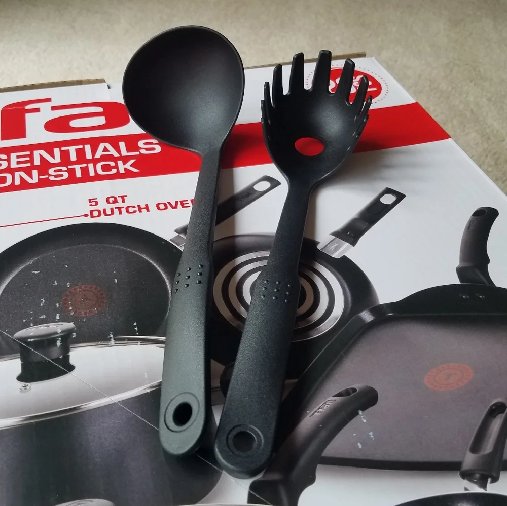 T-Fal 2-pc Plastic Kitchen Utensils Laddle & Pasta Fork SET NEW